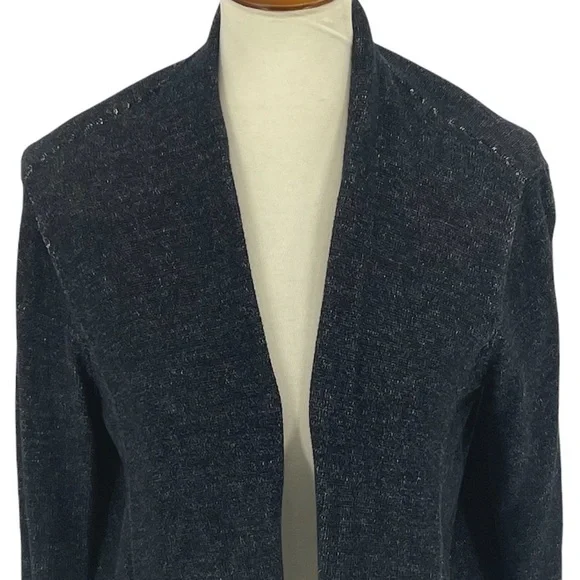 EILEEN FISHER BLACK WASHED HEATHERED OPEN FRONT CARDIGAN SWEATER SMALL - Picture 2 of 6